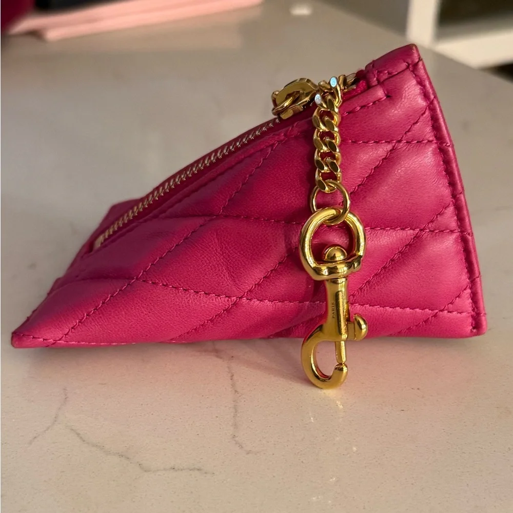 Saint Laurent‎ YSL Quilted Mini Pouch Charm Pink Leather Gold Chain - Picture 9 of 9